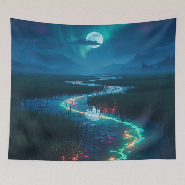 Item preview, Lunar Tide Neon Wetlands Alien Fantasy Landscape designed and sold by Luminous Wilds.