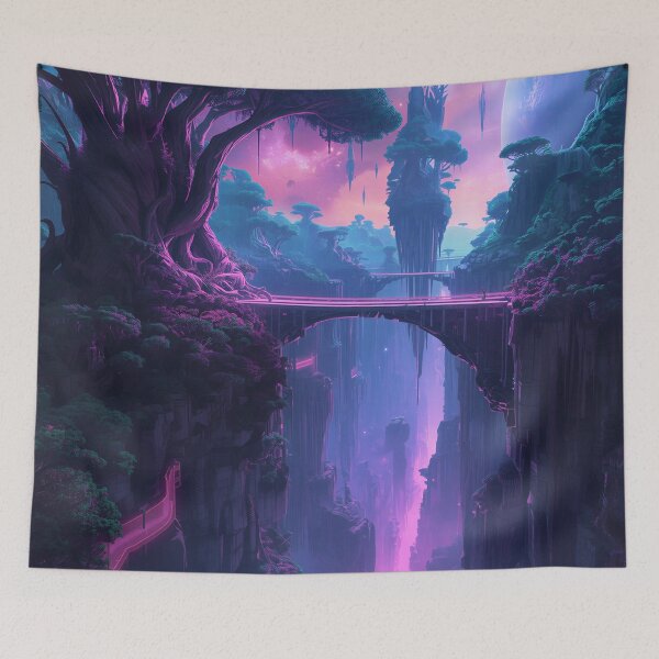 Item preview, Nebula Skybridge Canyon Fantasy Alien Landscape designed and sold by Luminous Wilds.