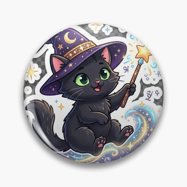 Item preview, Black cat wearing a wizard hat casting tiny magic spells designed and sold by CrazySticker619.