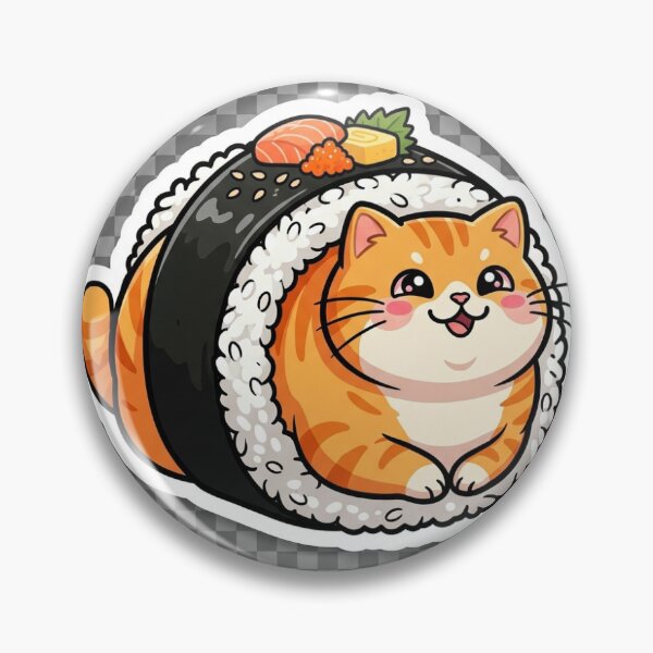 Item preview, Fat cat wrapped like a sushi roll, kawaii Japanese food style, adorable expression designed and sold by CrazySticker619.