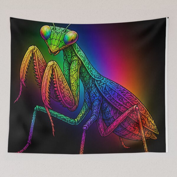 Item preview, Rainbow Praying Mantis – Psychedelic Insect Art designed and sold by Karszul.