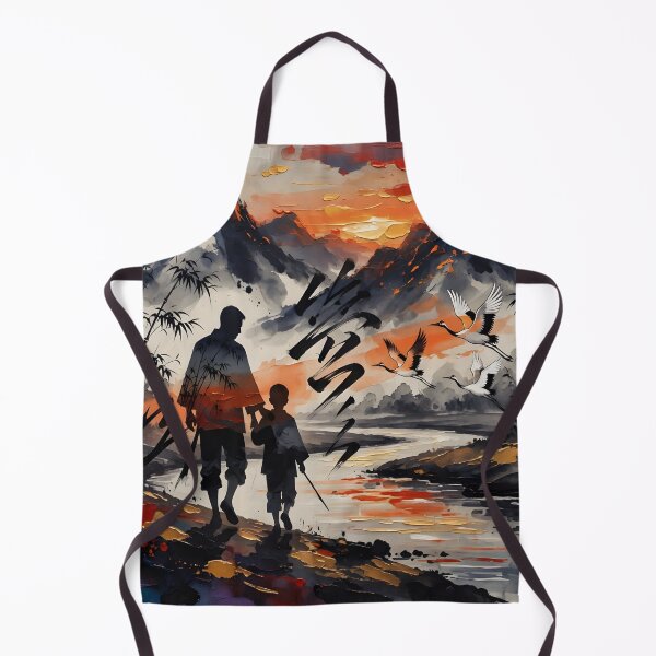 Item preview, Father's Day Father Son Silhouette Samurai Ink Wash Crane Landscape designed and sold by DreamyWallVibes.