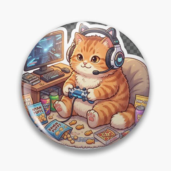 Item preview, Fluffy cat playing video games with a headset designed and sold by CrazySticker619.