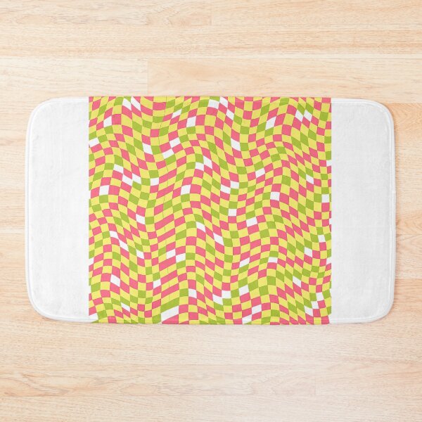 Item preview, Wavy trippy checkerboard seamless pattern in neon pink yellow and green designed and sold by ARIN2550.