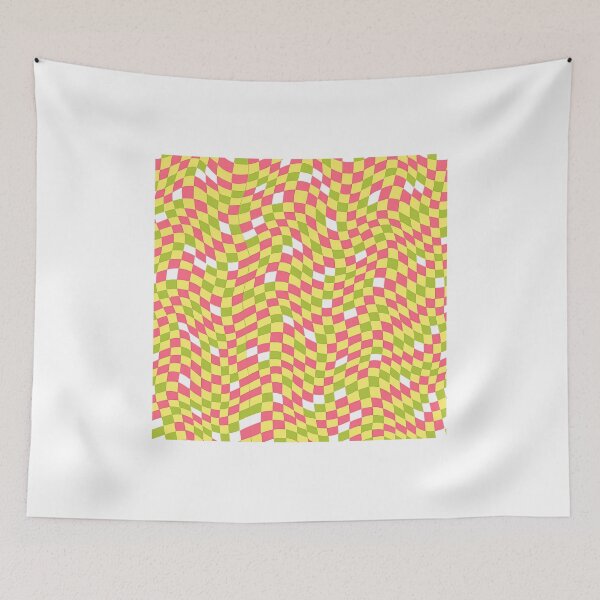 Item preview, Wavy trippy checkerboard seamless pattern in neon pink yellow and green designed and sold by ARIN2550.