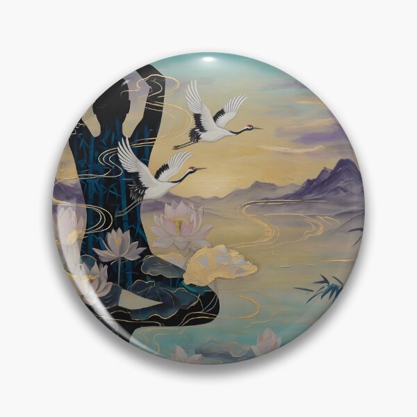Item preview, World Yoga Day Zen Tree Pose Silhouette Cranes Lotus Bamboo Double Exposure designed and sold by DreamyWallVibes.