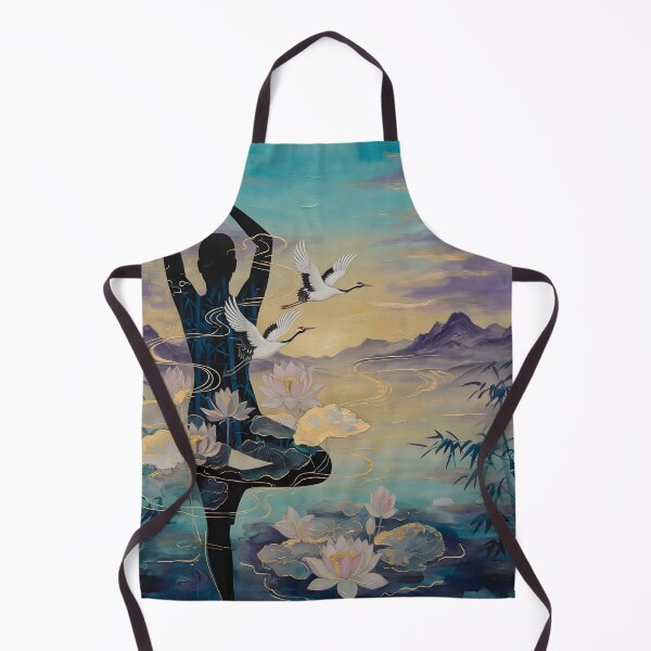 Item preview, World Yoga Day Zen Tree Pose Silhouette Cranes Lotus Bamboo Double Exposure designed and sold by DreamyWallVibes.