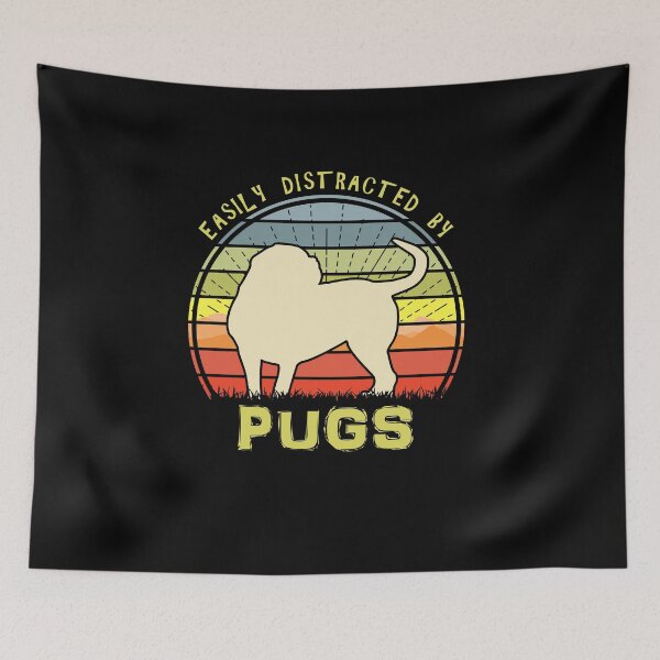 Item preview, Easily Distracted By Pugs Retro Sunset Dog designed and sold by marke770.