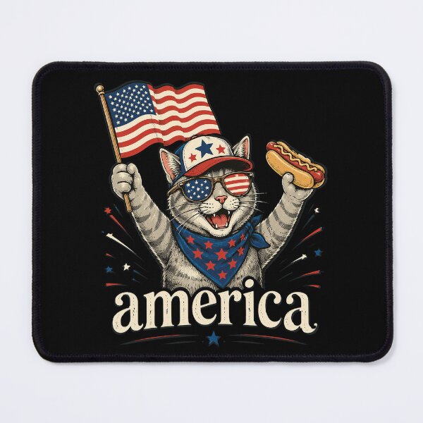 Item preview, Retro Funny America Cat Hot Dog Lovers Patriotic US Flag designed and sold by OlakunleOloroz.