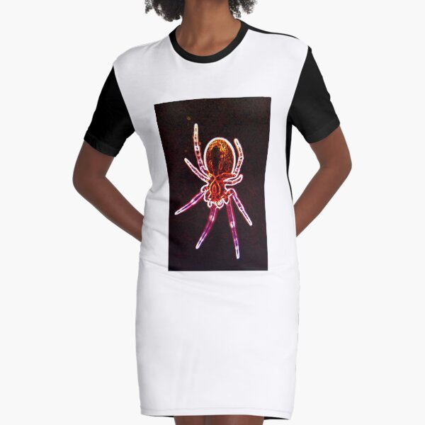 Red neon macro spider Graphic T-Shirt Dress
