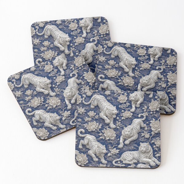Item preview, White Tiger Floral Chinoiserie Pattern designed and sold by Rui Huang.