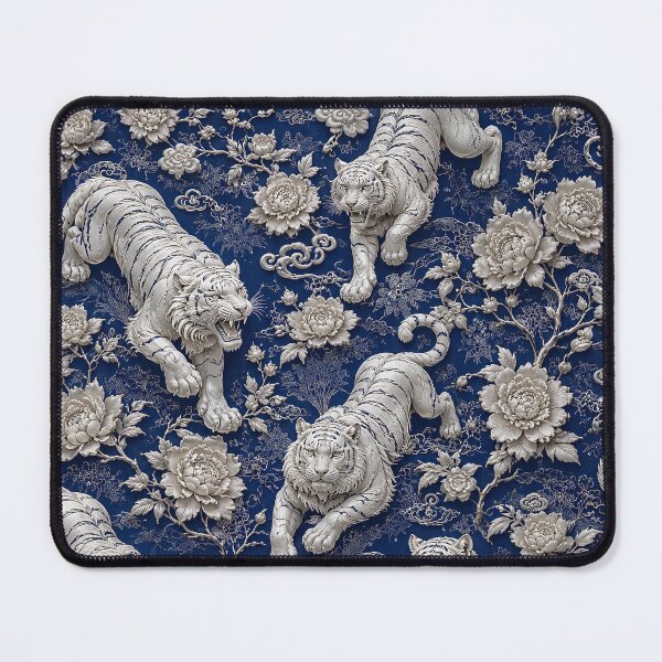 Item preview, White Tiger Floral Chinoiserie Pattern designed and sold by Rui Huang.