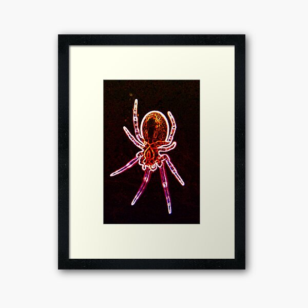 Red neon macro spider Framed Art Print