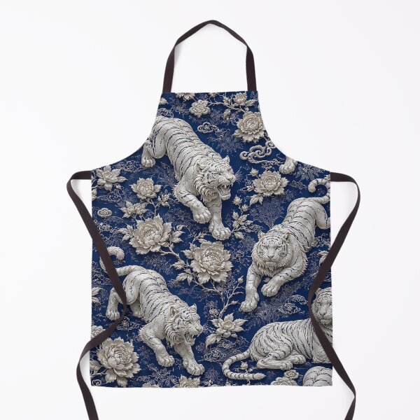 Item preview, White Tiger Floral Chinoiserie Pattern designed and sold by Rui Mythic Studio.