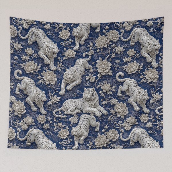 Item preview, White Tiger Floral Chinoiserie Pattern designed and sold by Rui Huang.