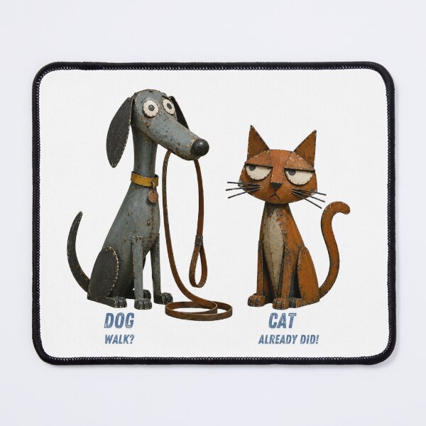 Item preview, Dog Walk? Already Did! Funny Cat vs Dog Shirt – Recycled Metal Folk Art Pet Design designed and sold by lazydogonline.