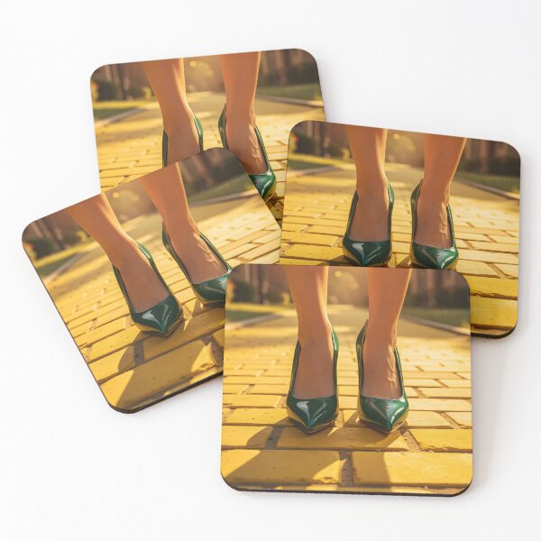 Item preview, Elegant Woman in Dark Green Stilettos Standing on Yellow Brick Road designed and sold by EmeraldeaDesign.