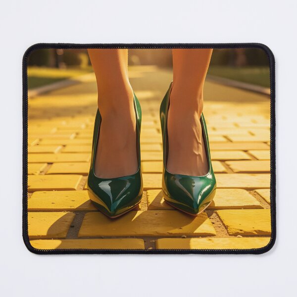 Item preview, Elegant Woman in Dark Green Stilettos Standing on Yellow Brick Road designed and sold by EmeraldeaDesign.