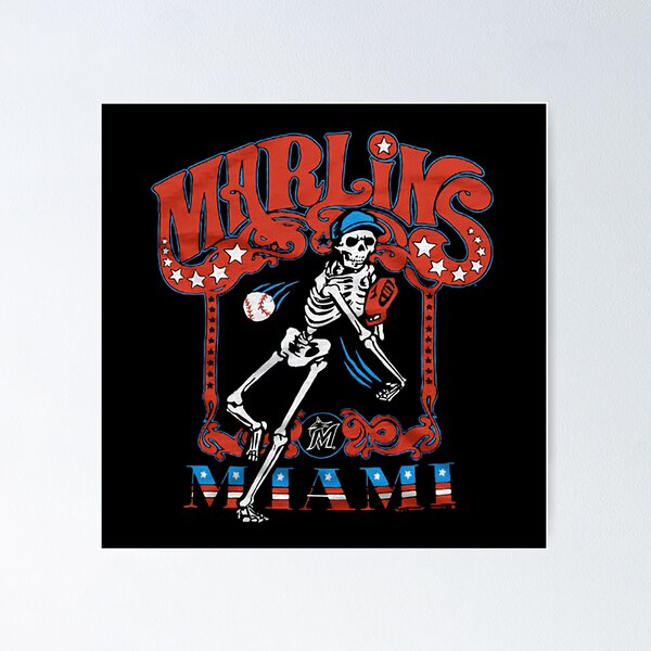 Item preview, Miami Marlins Vintage Skeleton Pitcher Baseball Fan Art designed and sold by Rosemichaelea.
