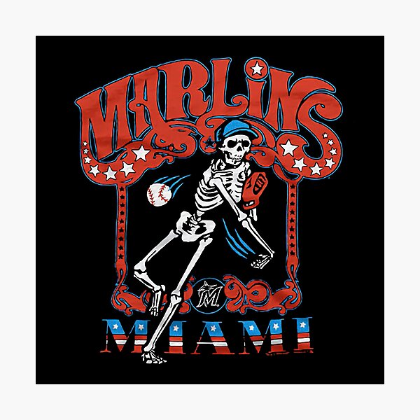 Item preview, Miami Marlins Vintage Skeleton Pitcher Baseball Fan Art designed and sold by Rosemichaelea.