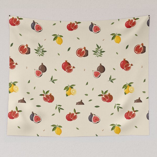 Item preview, Mediterranean Fruits Pattern | Fig Pomegranate Lemon Art | Elegant Kitchen Decor Offset designed and sold by K Mood Studio.
