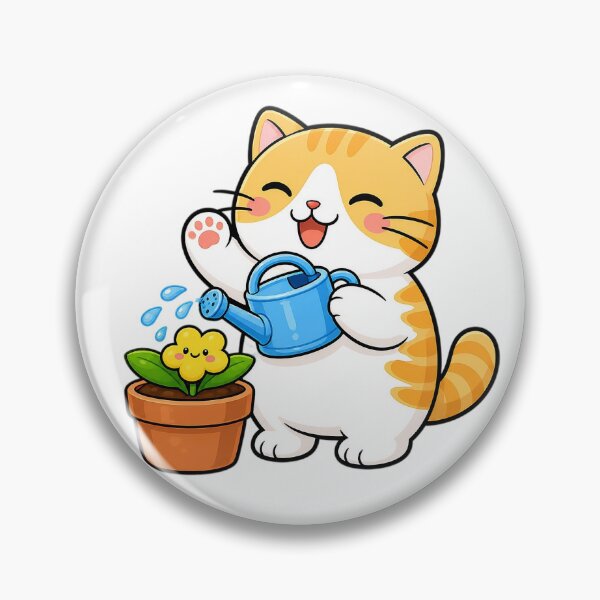 Item preview, Cute Orange Cat Gardening Blue Watering Can Kawaii Ginger Kitty Flower Illustration designed and sold by NoopnyangStudio.