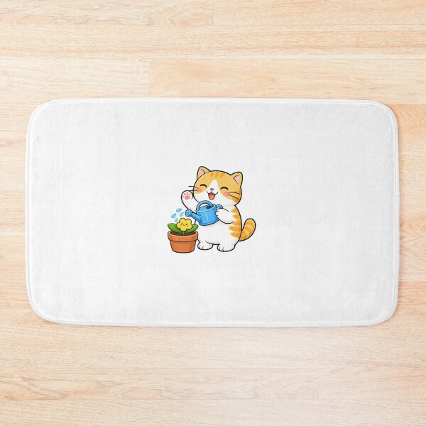 Item preview, Cute Orange Cat Gardening Blue Watering Can Kawaii Ginger Kitty Flower Illustration designed and sold by NoopnyangStudio.