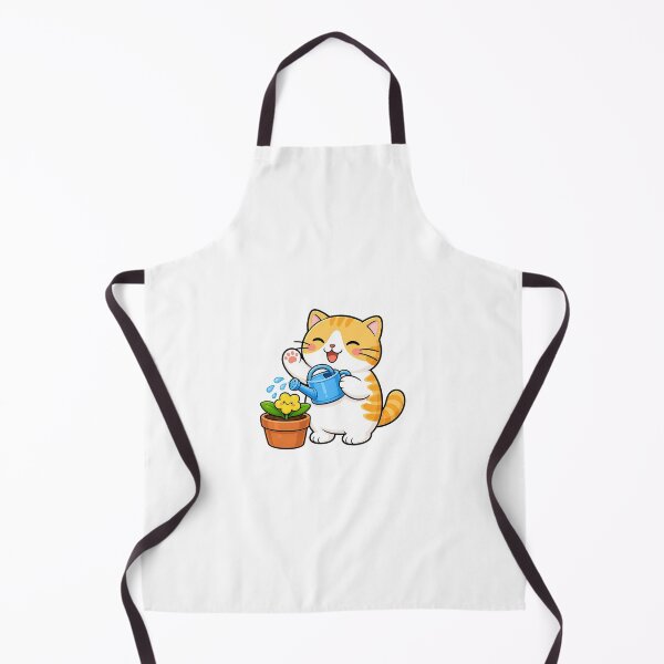 Item preview, Cute Orange Cat Gardening Blue Watering Can Kawaii Ginger Kitty Flower Illustration designed and sold by NoopnyangStudio.