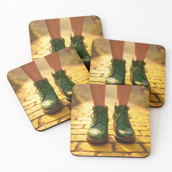 Item preview, Boho Green Boots Woman on Yellow Brick Road – Fantasy Travel Illustration designed and sold by EmeraldeaDesign.