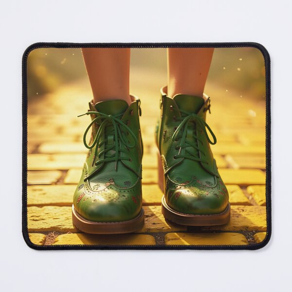Item preview, Boho Green Boots Woman on Yellow Brick Road – Fantasy Travel Illustration designed and sold by EmeraldeaDesign.