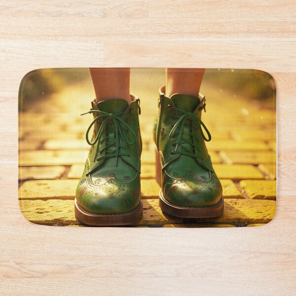 Item preview, Boho Green Boots Woman on Yellow Brick Road – Fantasy Travel Illustration designed and sold by EmeraldeaDesign.