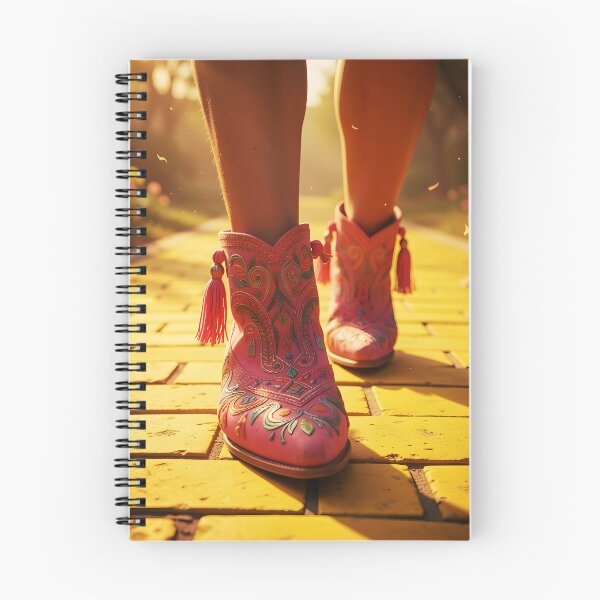 Item preview, Boho Pink Boots Standing on Yellow Brick Road – Fantasy Fashion Illustration designed and sold by EmeraldeaDesign.
