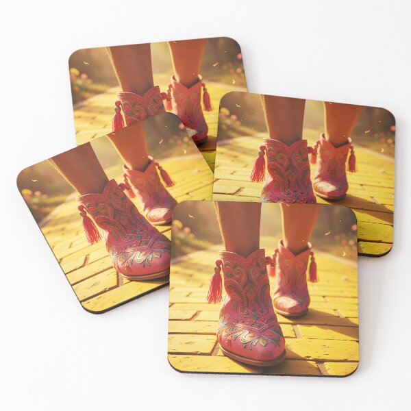 Item preview, Boho Pink Boots Standing on Yellow Brick Road – Fantasy Fashion Illustration designed and sold by EmeraldeaDesign.