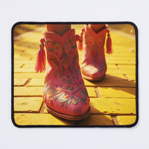 Item preview, Boho Pink Boots Standing on Yellow Brick Road – Fantasy Fashion Illustration designed and sold by EmeraldeaDesign.