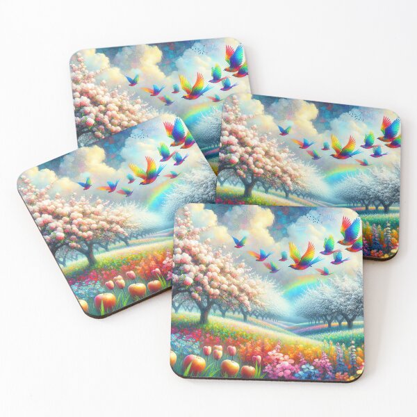 Item preview, Colorful Birds Flying Over Apple Orchard designed and sold by M-Y-A-R-T-.