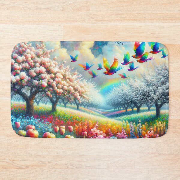 Item preview, Colorful Birds Flying Over Apple Orchard designed and sold by M-Y-A-R-T-.