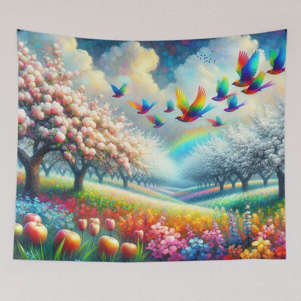 Item preview, Colorful Birds Flying Over Apple Orchard designed and sold by M-Y-A-R-T-.