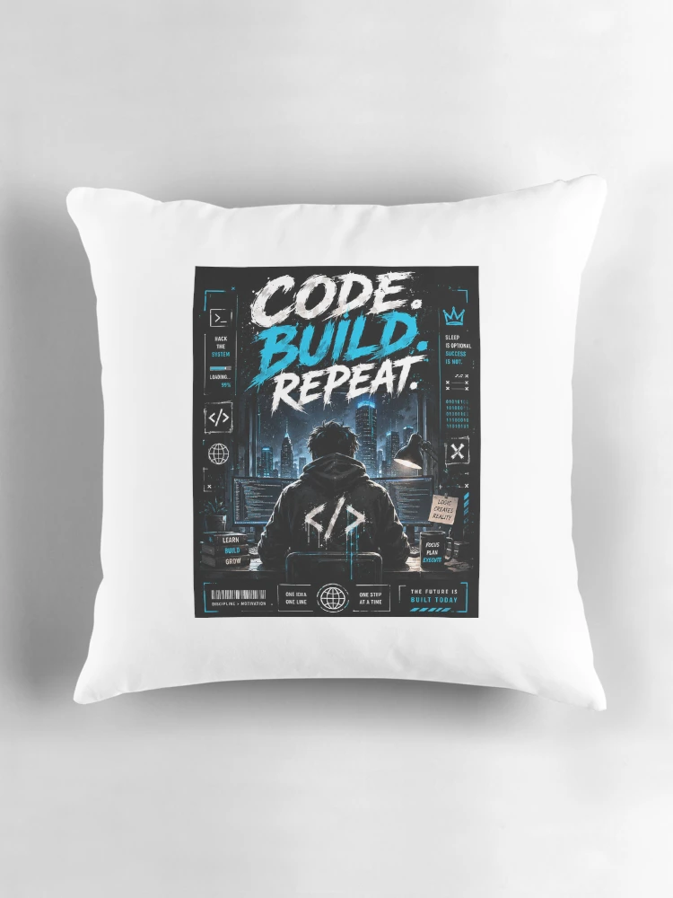 Thumbnail 3 of 4, Pillow, Build Code Repeat Programmer Sticker designed and sold by GenZStickerHub1.