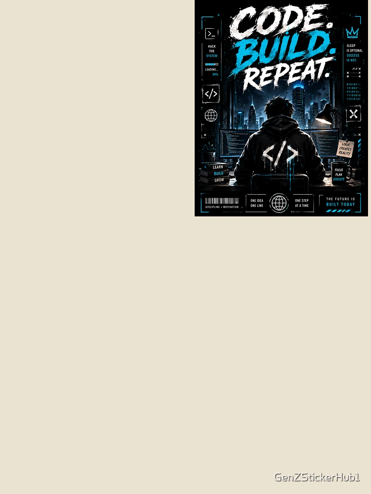 Thumbnail 4 of 4, Relaxed T-Shirt, Build Code Repeat Programmer Sticker designed and sold by GenZStickerHub1.
