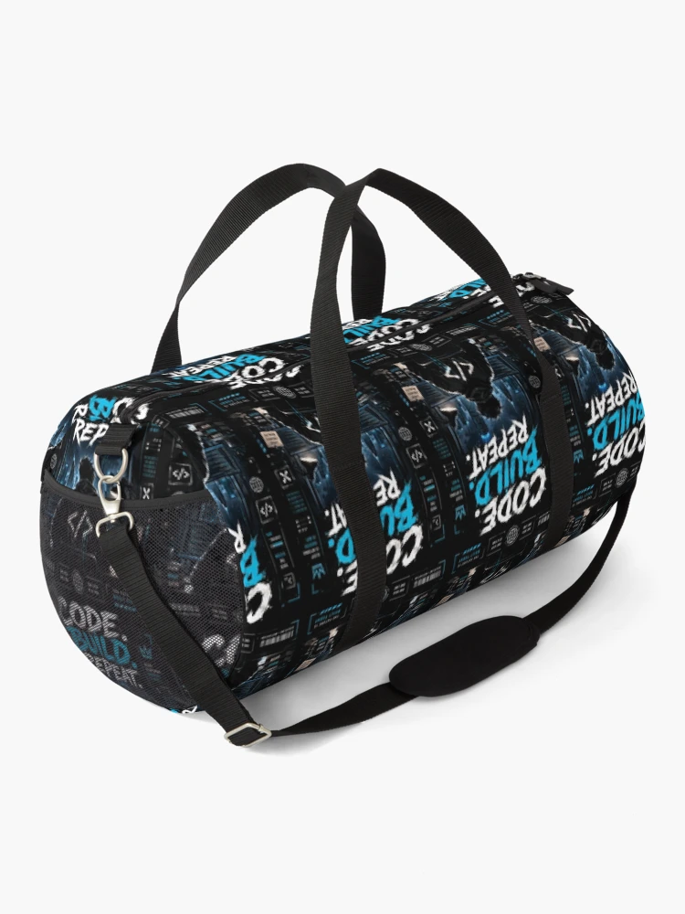 Thumbnail 2 of 3, Duffle Bag, Build Code Repeat Programmer Sticker designed and sold by GenZStickerHub1.