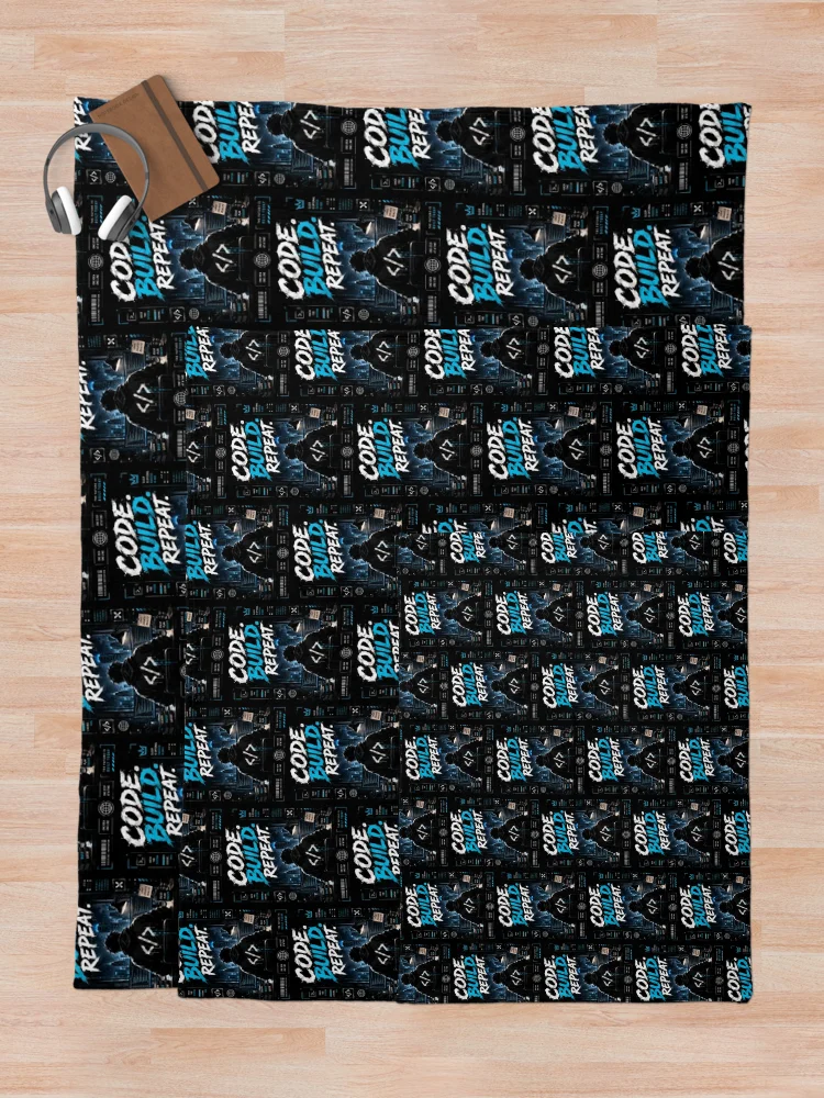 Thumbnail 5 of 6, Throw Blanket, Build Code Repeat Programmer Sticker designed and sold by GenZStickerHub1.