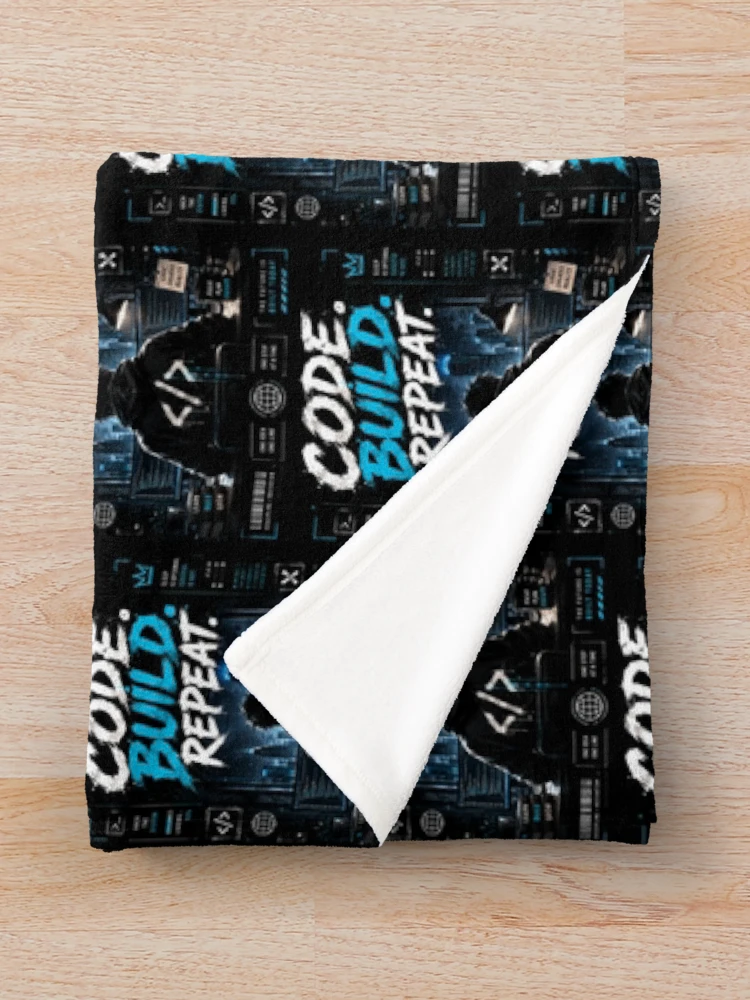 Thumbnail 3 of 6, Throw Blanket, Build Code Repeat Programmer Sticker designed and sold by GenZStickerHub1.