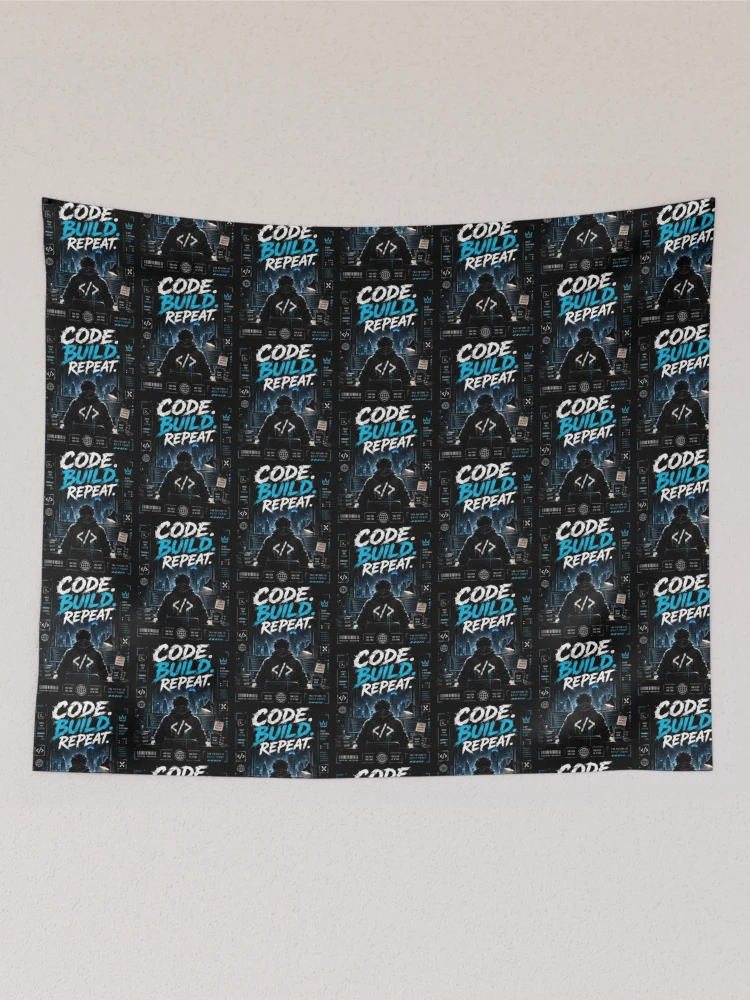Thumbnail 2 of 3, Tapestry, Build Code Repeat Programmer Sticker designed and sold by GenZStickerHub1.
