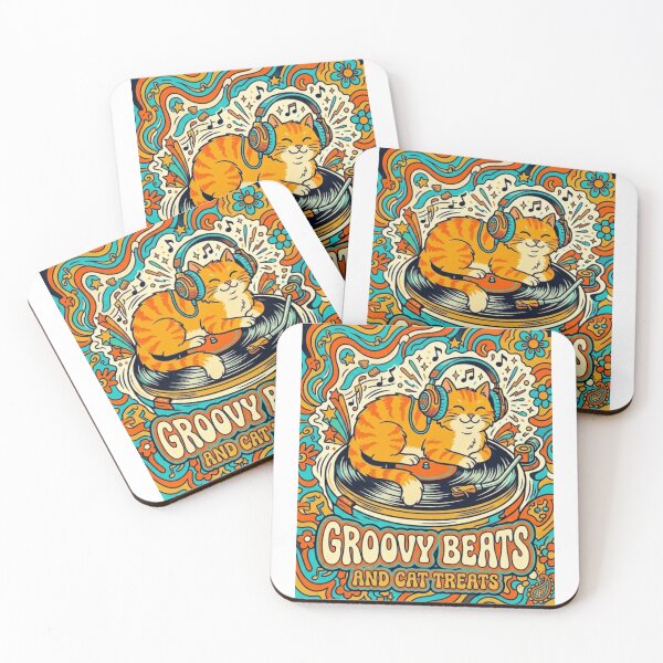 Item preview,  Groovy Beats and Cat Treats Retro DJ Vinyl Vintry Off designed and sold by VintryOff.