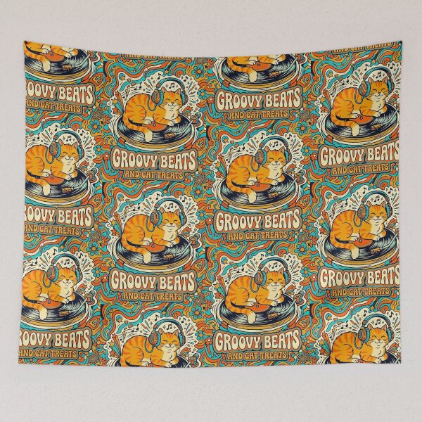 Item preview,  Groovy Beats and Cat Treats Retro DJ Vinyl Vintry Off designed and sold by VintryOff.