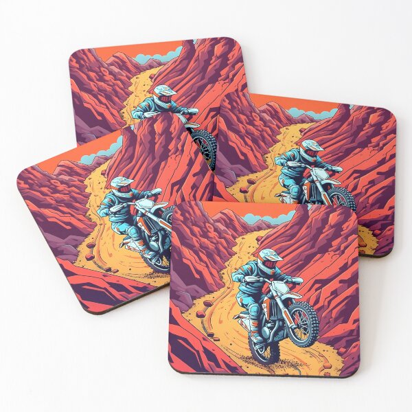 Item preview, Retro Comic Style Dirt Bike Rider In Red Rock Canyon designed and sold by RevUpDesign.
