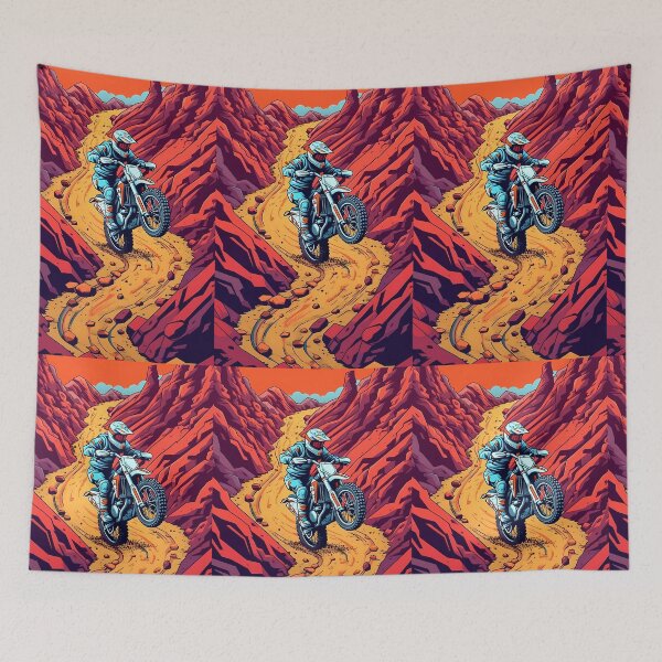 Item preview, Retro Comic Style Dirt Bike Rider In Red Rock Canyon designed and sold by RevUpDesign.