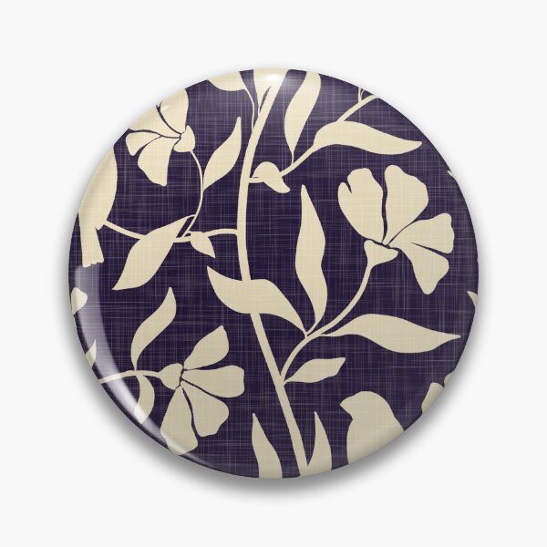 Item preview, Flowing vines flowers birds leaves - linen look - beige on deep navy designed and sold by ahahdodo.