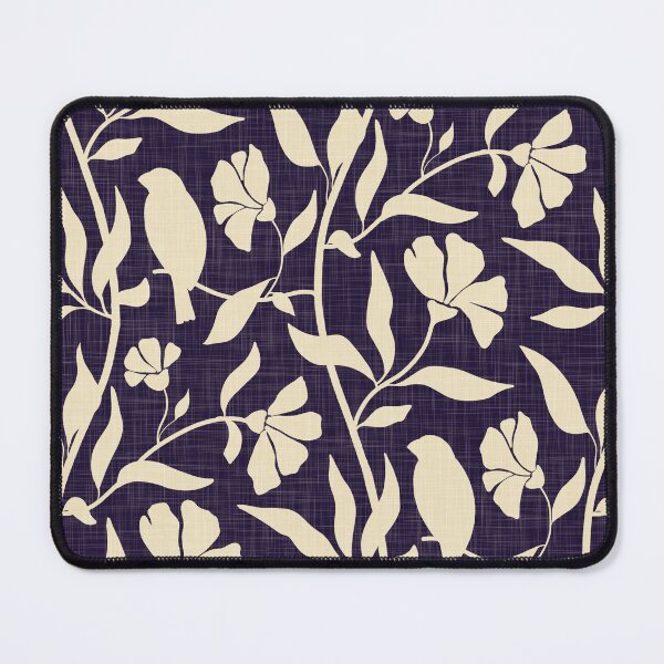 Item preview, Flowing vines flowers birds leaves - linen look - beige on deep navy designed and sold by ahahdodo.