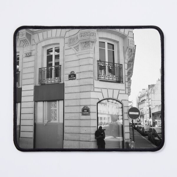 Item preview, Rue d'Astorg - Parisian street corner, black and white city photography designed and sold by jacquesview.
